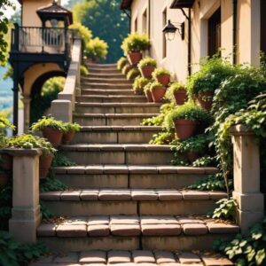 Schody betonowe z obłożeniem z kamienia