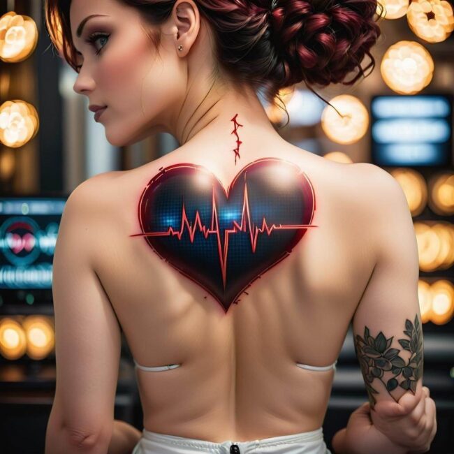 Tatuowanie serca z bijącym pulsującym rytmem